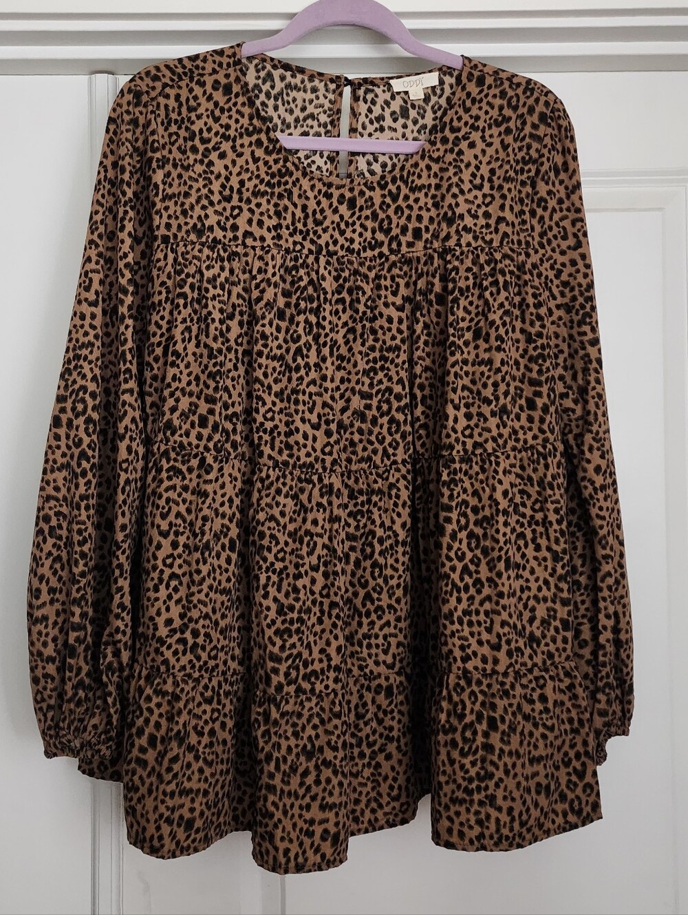 Cozy Leopard Print Long-Sleeve Tunic Top - Brown
